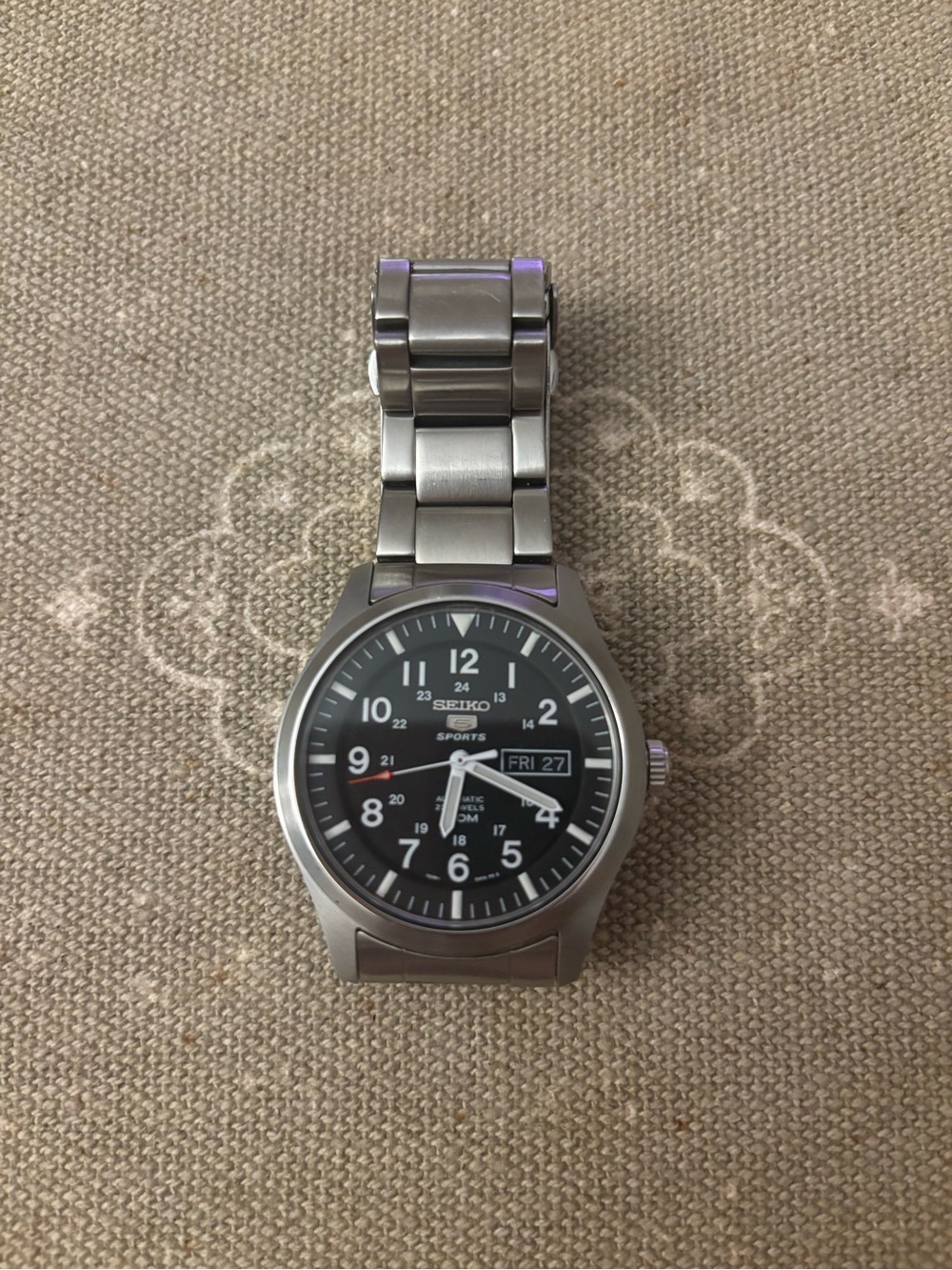 Seiko Stainless Steel Field Watch - Black Dial with White Markers